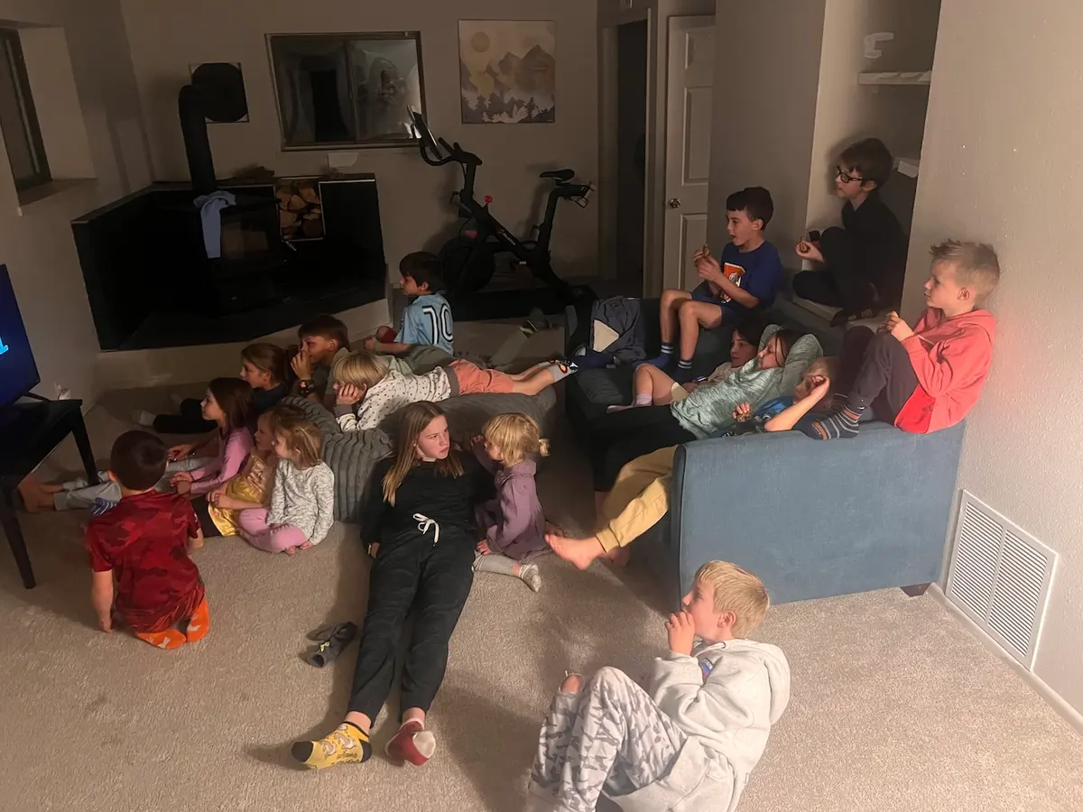 Kids watching a movie